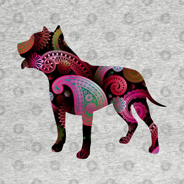 Pit Bull Dog Silhouette with Colorful Paisley by LizzyizzyDesign